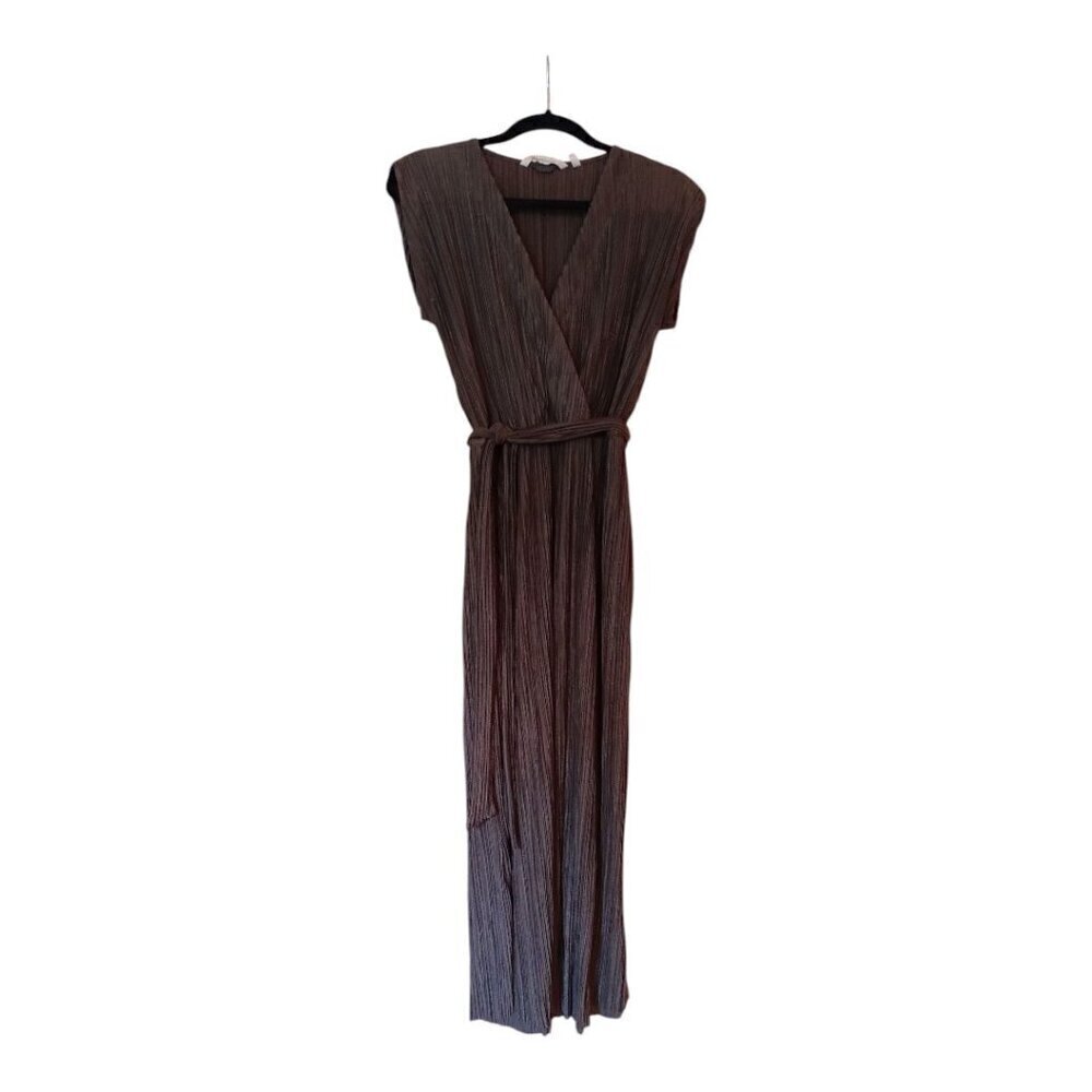 Soft Surroundings Micro Pleat Maxi Dress Surplice Dolman Sleeve Size PS Green
